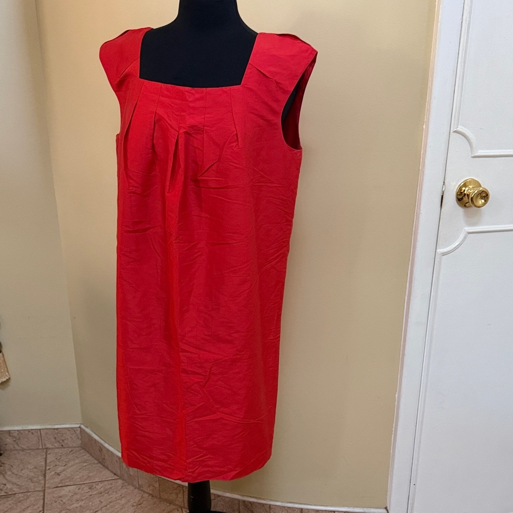 Magaschoni Red Square Neck Midi Silk Dress 12